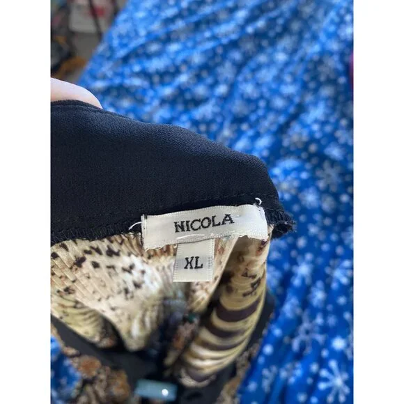 LAST CHANCE Vintage Nicola XL Plisse Animal Print Brown Pendant Blouse - Picture 7 of 8